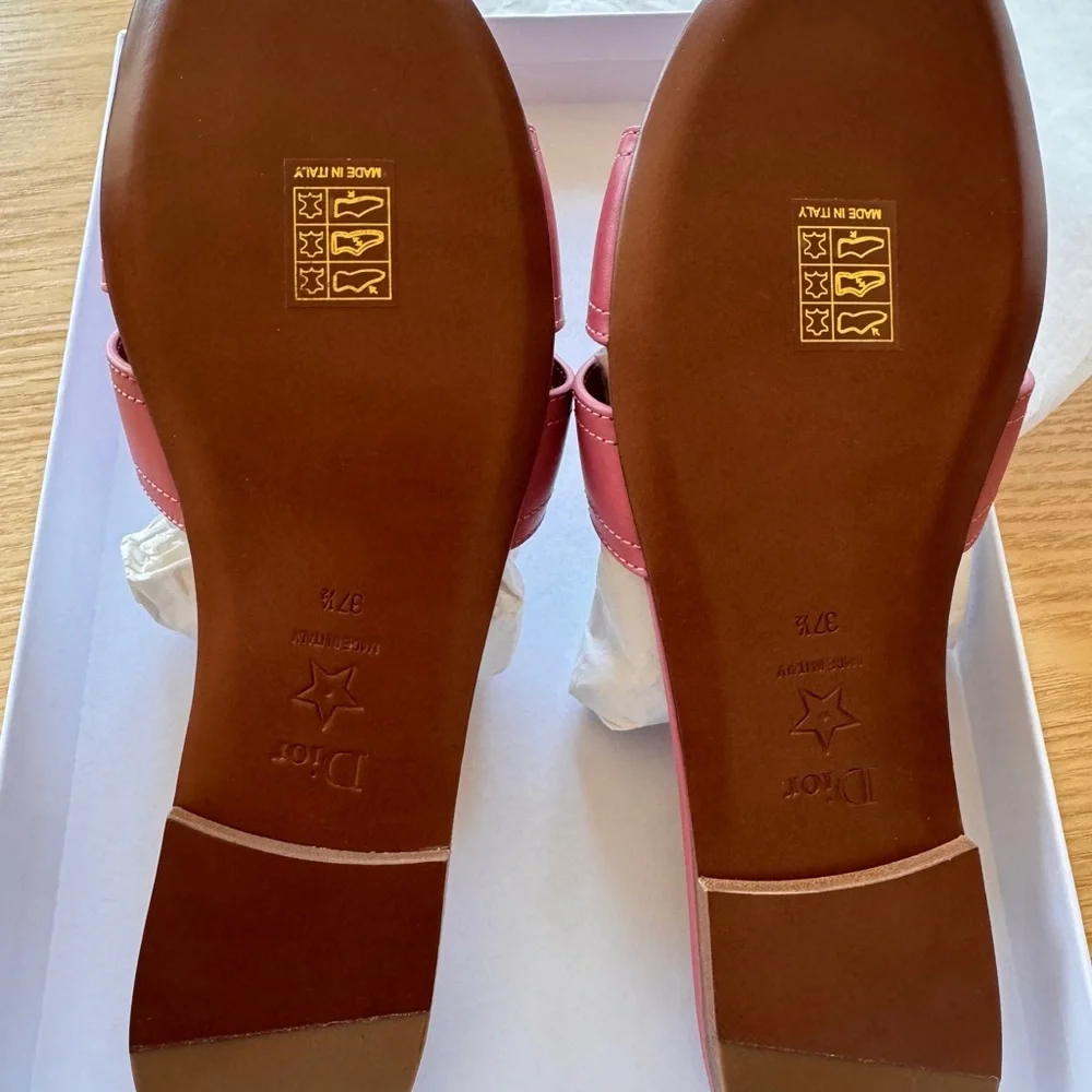 New - Dior Dusty-Pink 30 MONTAIGNE Leather Slide Sandals with Gold 'CD' Buckle